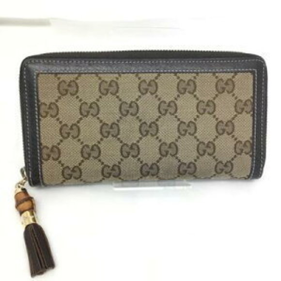 GUCCI Zip Long Wallet GG Canvas Bamboo Tassel Black - Picture 1 of 7